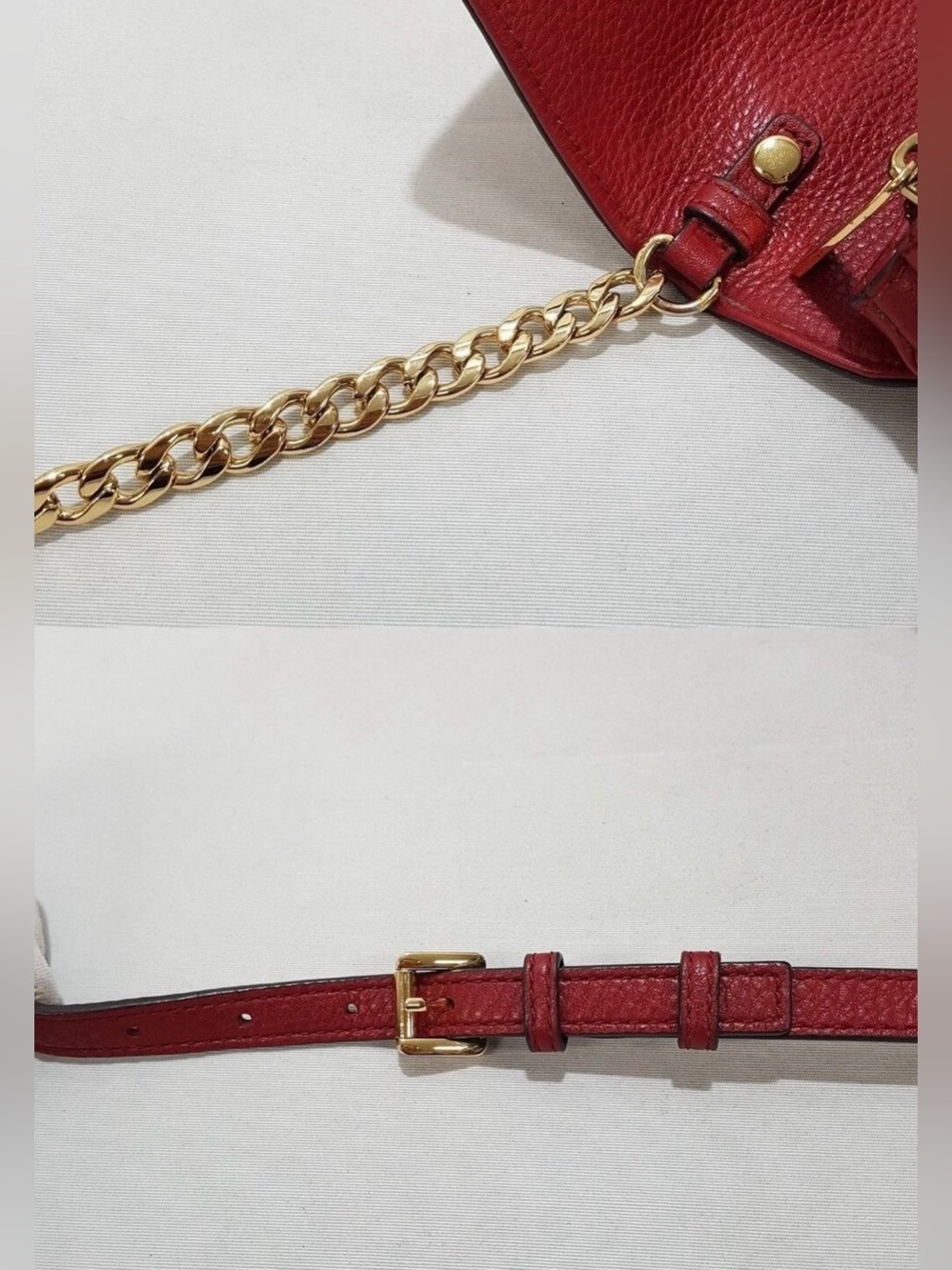 Michael Kors Red Pebbled Leather Crossbody with Gold Chain - Picture 6 of 12